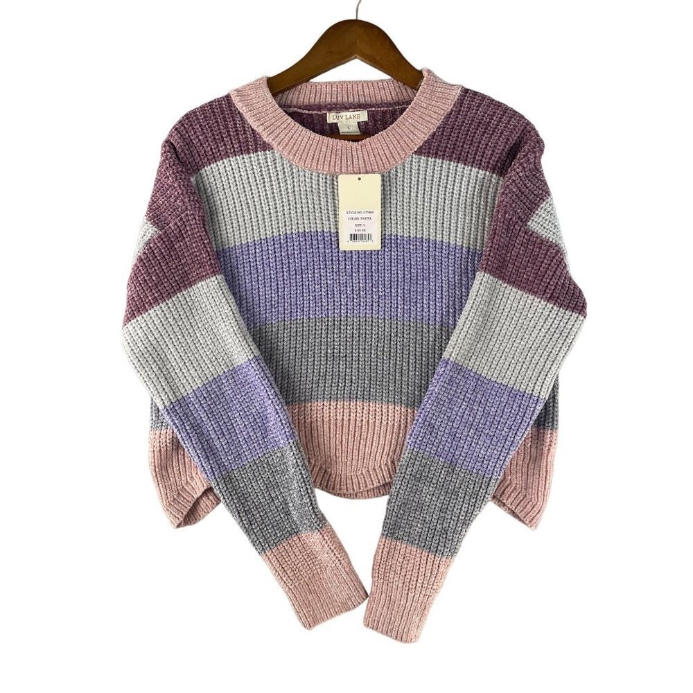 Luv Lane Striped Pastel Sweater Womens Large